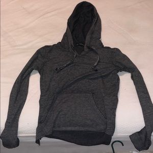 A dark grey hoodie.